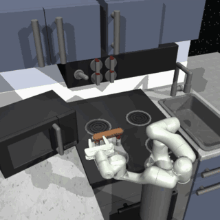 Diffusion Policy agent solving the FrankaKitchen task